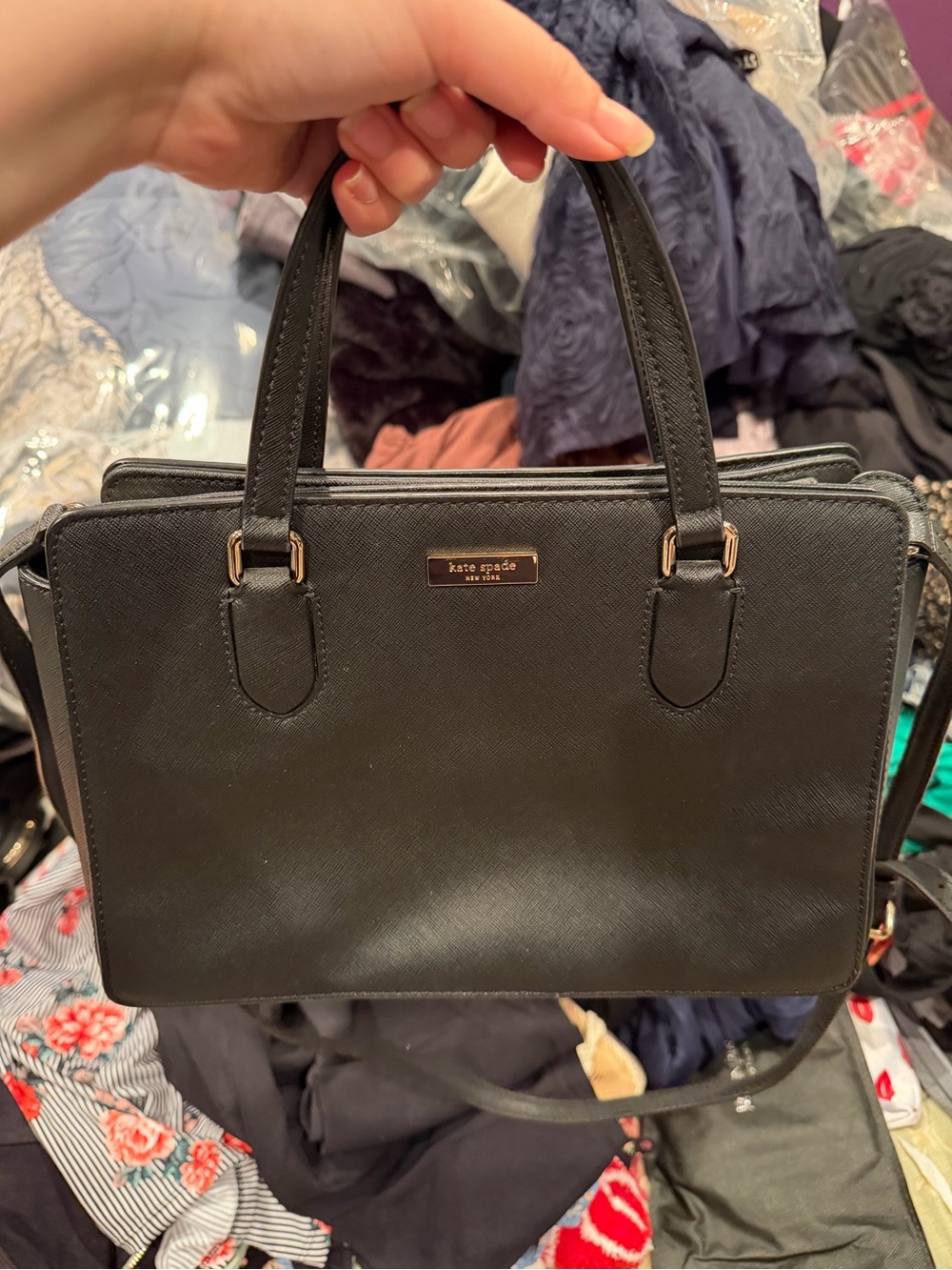 kate spade Black Saffiano Leather Satchel with Gold Hardware
